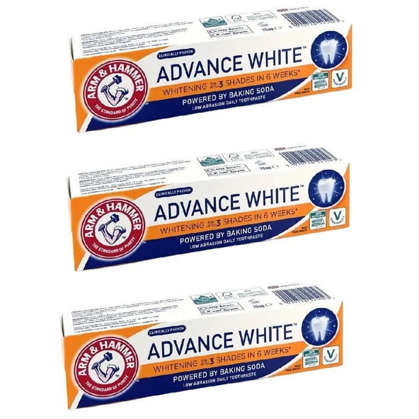 Arm & Hammer Advance White 3 Tona Kadar Beyazlatıcı Florürlü Diş Macunu 75 ml 3 Adet