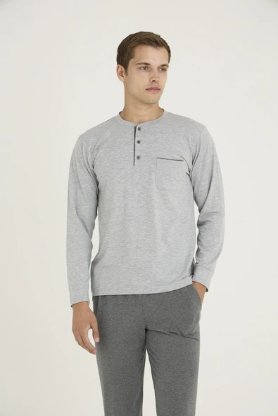 KLY Erkek Midi Yaka Uzun Kollu Pijama Takımı - Resim 3