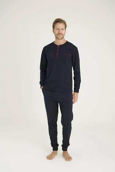 KLY Erkek Midi Yaka Uzun Kollu Pijama Takımı - Resim 2