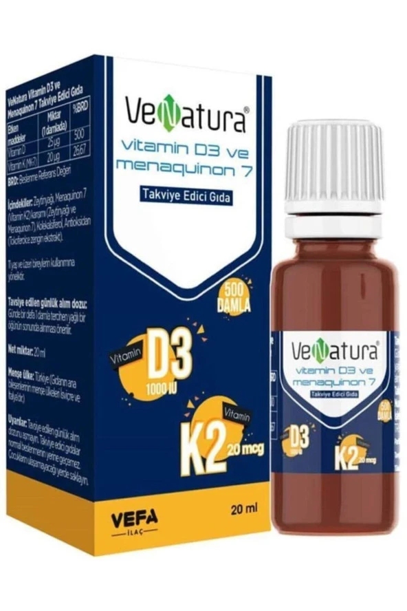 VeNatura Vitamin D3 ve Menaquinon 7 Takviye Edici Gıda