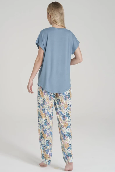 Pijadore 1629 Kadın Çiçek Desenli Kısa Kol Pijama Takım - 4