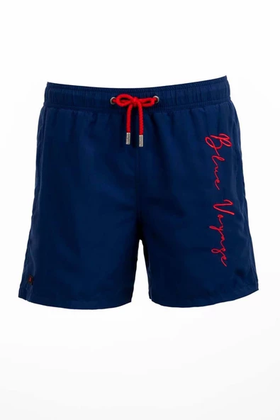 Lacivert Su İtici Özellikli Blue Voyage Nakışlı Erkek Plaj Deniz Şort Mayo - 303-Lacivert ürün görseli