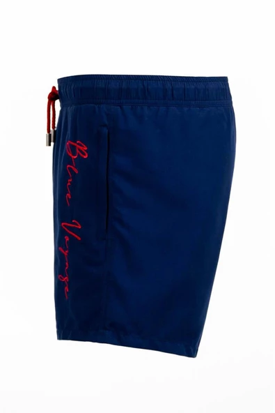 Lacivert Su İtici Özellikli Blue Voyage Nakışlı Erkek Plaj Deniz Şort Mayo - 303-Lacivert - Resim 4