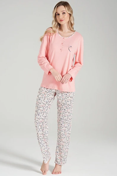 Pijadore 1652 Kadın Büyük Beden Uzun Kol Pijama Takımı - 3