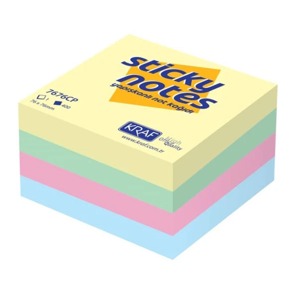 Kraf Yapışkanlı Not Kağıdı Küp 76x76 mm 400 yp Pastel Renkler 7676CP