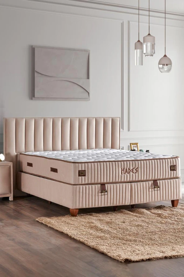 Hades Yatak 140x190 cm Çift Kişilik 30 cm Kalınlığında Paket Yaylı Lüks Yatak Orta Sert Krem Kumaş - Resim 2