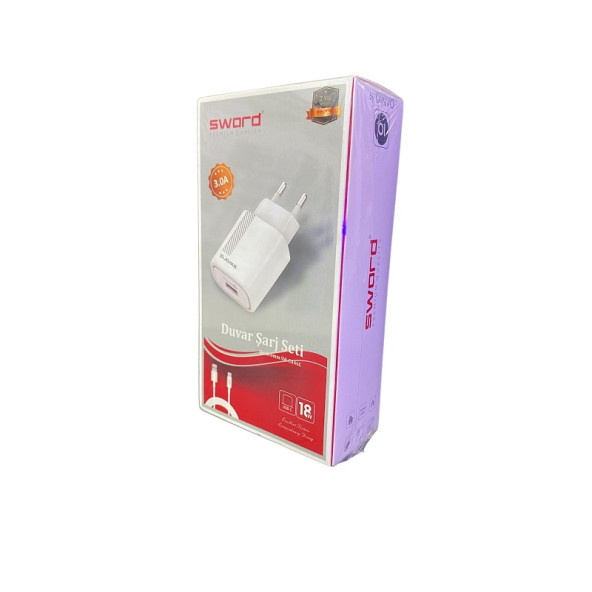 SWORD 3.0 TYPE-C ŞARJ SETİ QUALCOMM SW-CA46C BEYAZ QC18W - 4