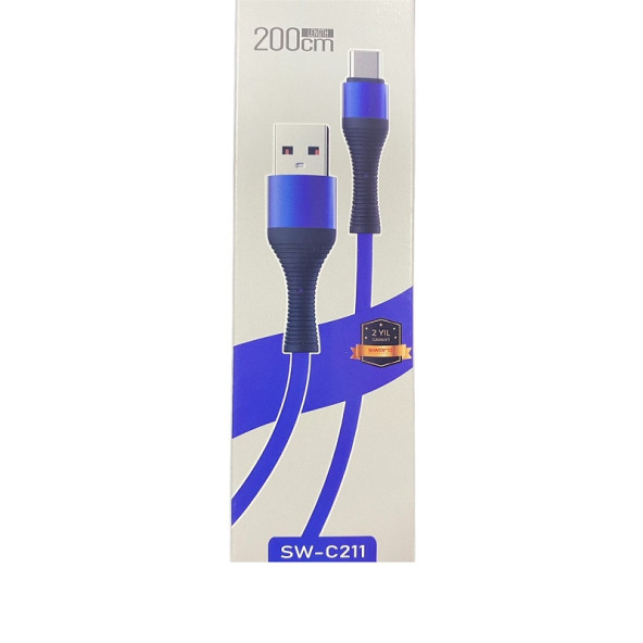 SWORD KABLO SW-C211 TYPE-C 2.4A 2 METRE MAVİ - 4
