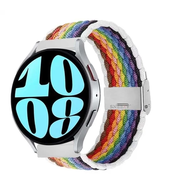 Sneezy Samsung Galaxy Watch 4 40-42-44-46mm Uyumlu 20mm Metal Klips Solo Fiberlink Örgü Kordon