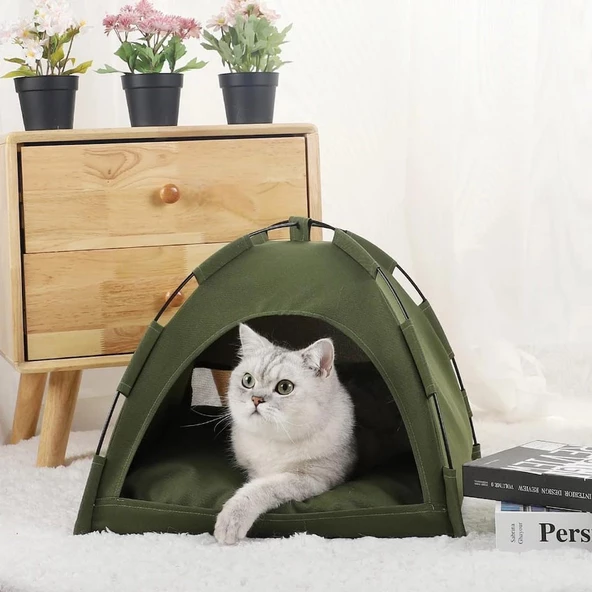 TİNEKE  Kedi Kamp Çadırı Kedi Evi Derin Uyku & Serin Yazlık Evi  Yumuşak Yatağı Çıkarılabilir Minder M Beden - 3