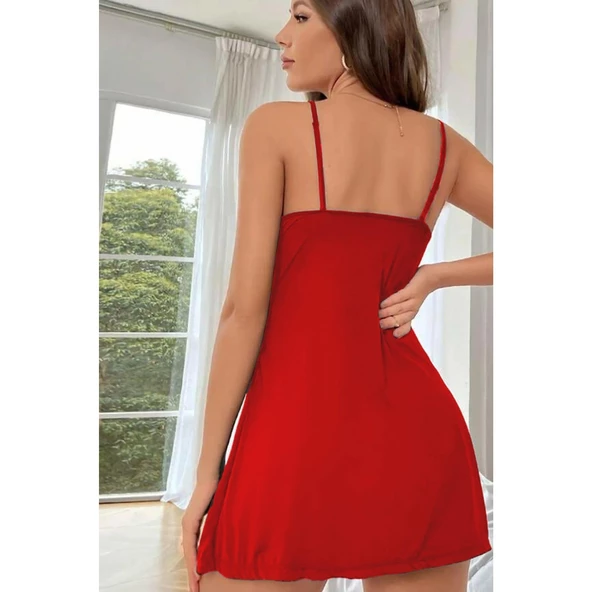 Lucky Life Kırmızı Dökümlü Yırtmaç Detay Şık Geceliik - 2