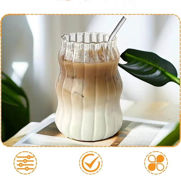 4lü Pipetli Kleemeiero Sunum Bardağı Meşrubat Kahve Soğuk İçecek Hediyelik Bardak 500ml - 3