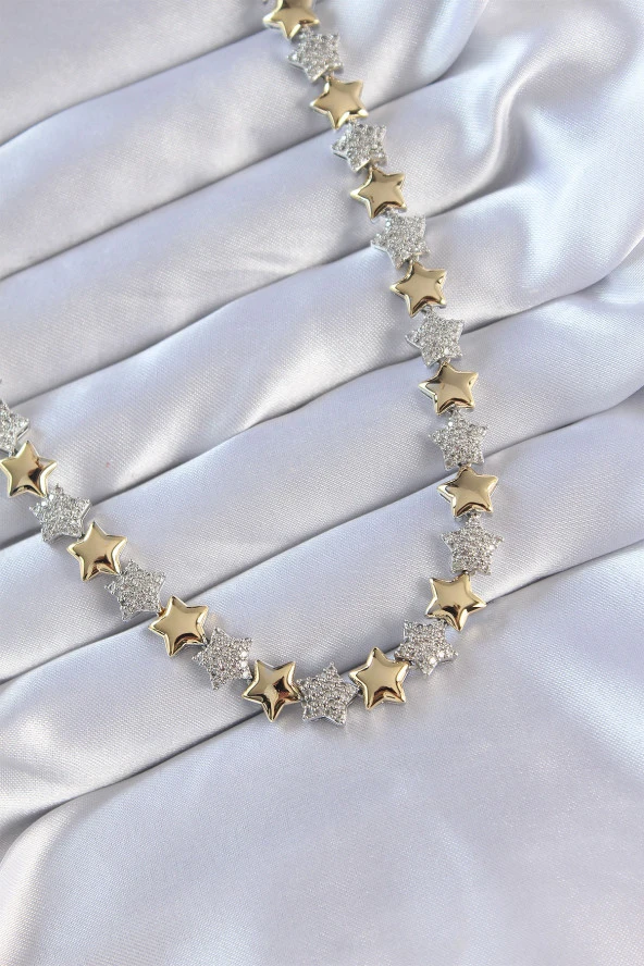 Vip Seri Pirinç Çift Renk Zirkon Taşlı Yıldız Tasarımlı Kolye - EBJ270706W25294 ürün görseli