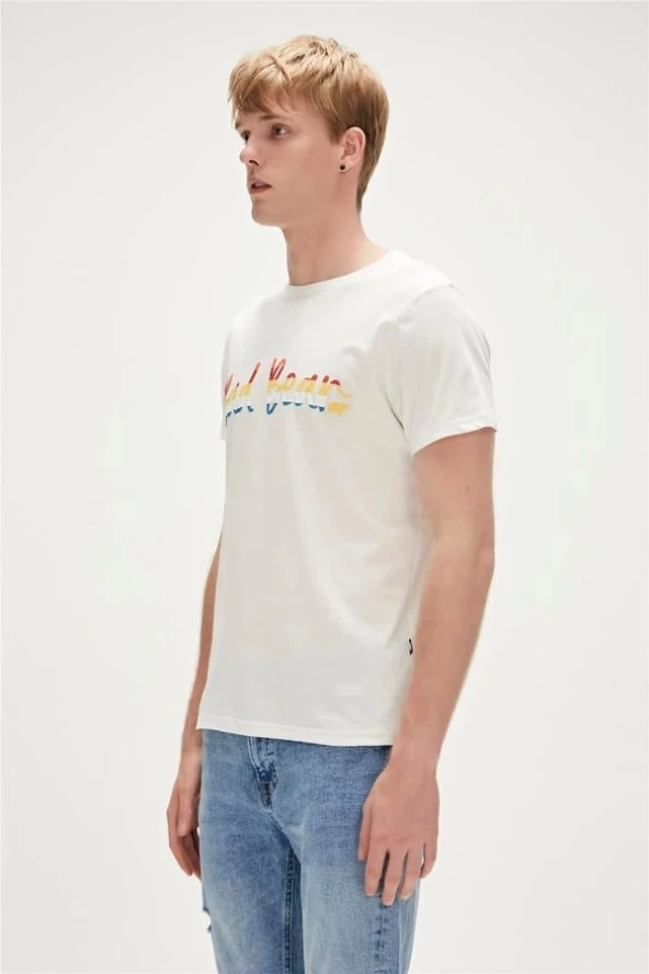 Bad Bear Manuscript T-Shirt Off-White Beyaz Baskılı Erkek Tişört - Resim 3