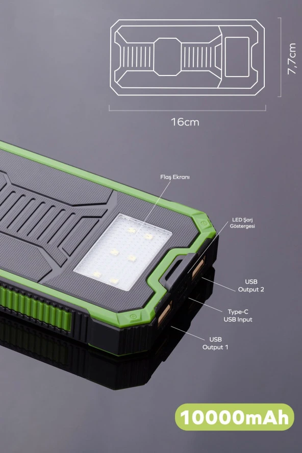 Deji Güneş Enerjili Solar Powerbank 10000mah Led Işıklı Taşınabilir Şarj Cihazı Yeşil - 2