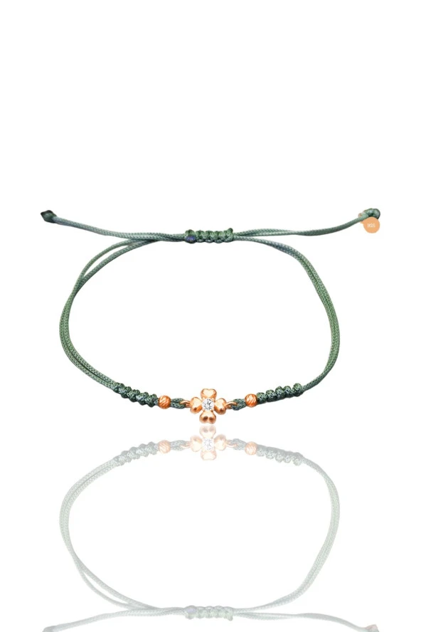 Gümüş rose zirkon taşlı dorica toplu yeşil ipli yonca şans bileklik SGTL12525YESIL ürün görseli