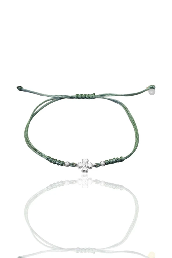 Gümüş rodyumlu zirkon taşlı dorica toplu yeşil ipli yonca şans bileklik SGTL12524YESIL ürün görseli