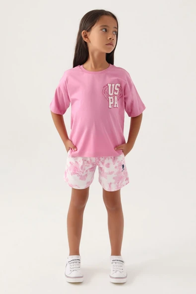 U.s. Polo Assn US1820  Lisanslı Heart Printed Pembe Kız Çocuk Şort Takım