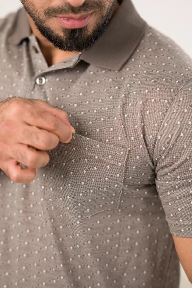 Regular Fit Yakalı Ve Cepli Desenli Erkek Klasik T-shirt - Resim 3