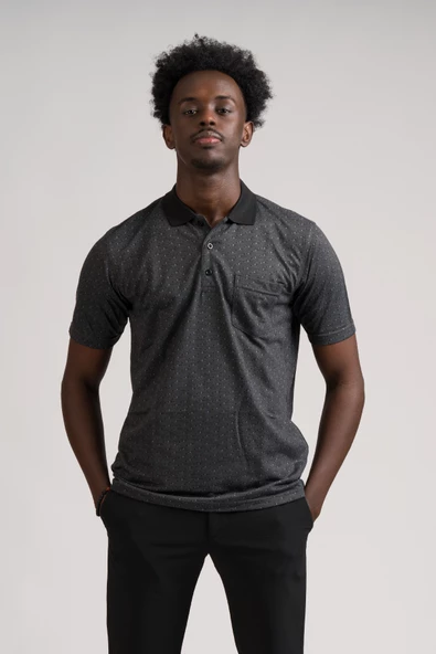 Regular Fit Yakalı Ve Cepli Desenli Erkek Klasik T-shirt - Resim 8