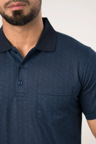 Regular Fit Yakalı Ve Cepli Desenli Erkek Klasik T-shirt - Resim 6