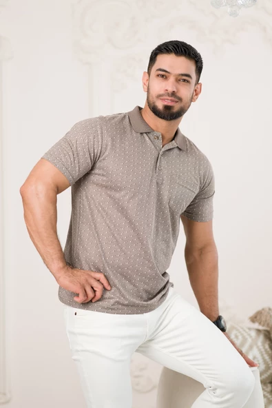 Regular Fit Yakalı Ve Cepli Desenli Erkek Klasik T-shirt - Resim 2