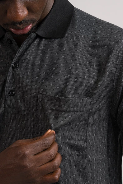 Regular Fit Yakalı Ve Cepli Desenli Erkek Klasik T-shirt - Resim 10