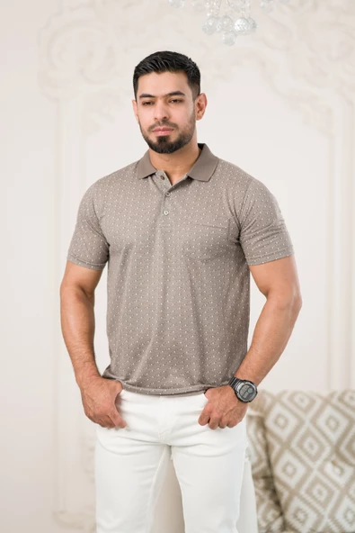 Regular Fit Yakalı Ve Cepli Desenli Erkek Klasik T-shirt