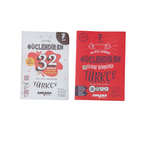 ANKARA YAY. 7. SINIF  32 HAFTALIK  GÜÇLENDİREN KAZANIM DENEME VE GÜÇLENDİREN SORU BANKASI TÜRKÇE  2Lİ SET