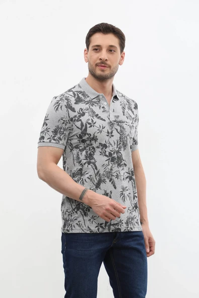Erkek Polo Yaka Orman Desenli %100 Pamuk Tişört - 7