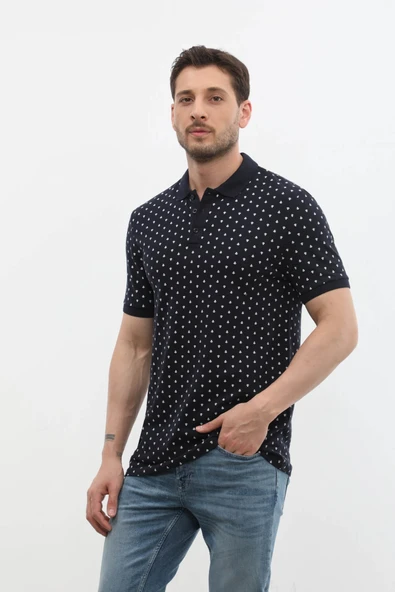 Erkek Polo Yaka Marin Desenli %100 Pamuk Tişört - 9