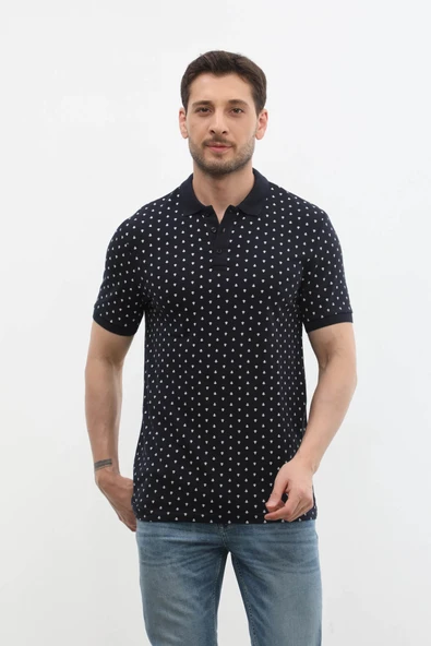 Erkek Polo Yaka Marin Desenli %100 Pamuk Tişört - 10