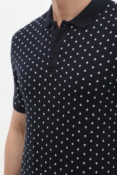 Erkek Polo Yaka Marin Desenli %100 Pamuk Tişört - 12