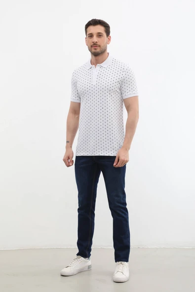 Erkek Polo Yaka Marin Desenli %100 Pamuk Tişört - 2