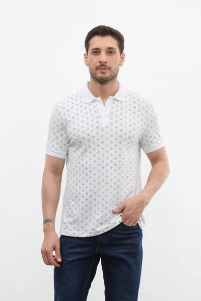 Erkek Polo Yaka Domino Desenli %100 Pamuk Tişört - 6