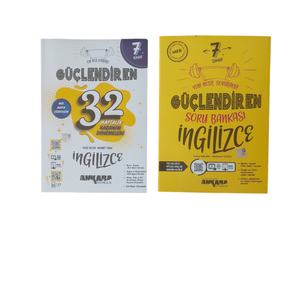 ANKARA YAY. 7. SINIF  32 HAFTALIK  GÜÇLENDİREN KAZANIM DENEME VE GÜÇLENDİREN SORU BANKASI İNGİLİZCE 2Lİ SET