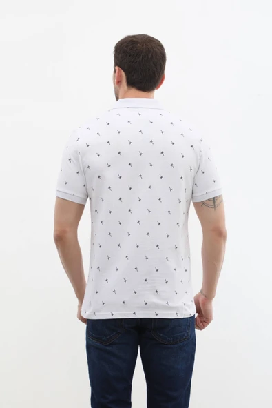 Erkek Polo Yaka Yaprak Desenli %100 Pamuk Tişört - 5
