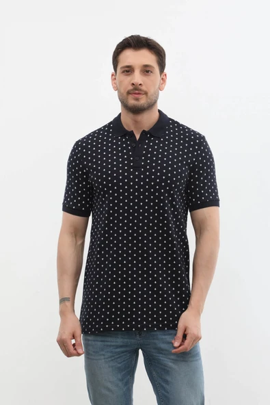 Erkek Polo Yaka Marin Desenli %100 Pamuk Tişört - 8