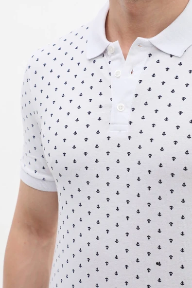 Erkek Polo Yaka Marin Desenli %100 Pamuk Tişört - 5