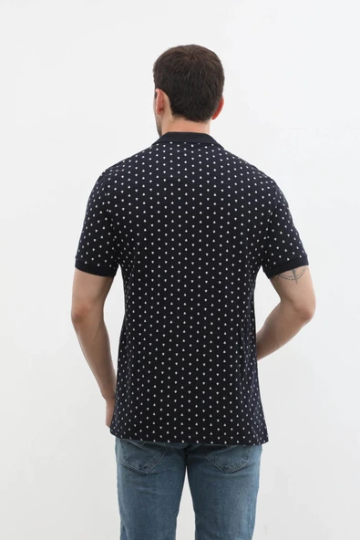 Erkek Polo Yaka Marin Desenli %100 Pamuk Tişört - 11