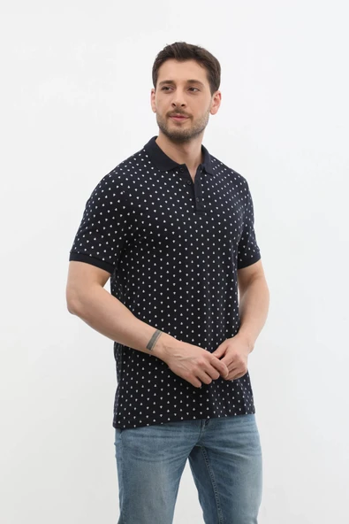 Erkek Polo Yaka Marin Desenli %100 Pamuk Tişört - 6