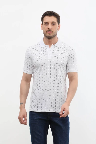 Erkek Polo Yaka Domino Desenli %100 Pamuk Tişört - 4