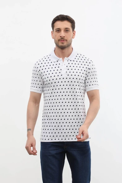 Erkek Polo Yaka Yelken Desenli %100 Pamuk Tişört - 4