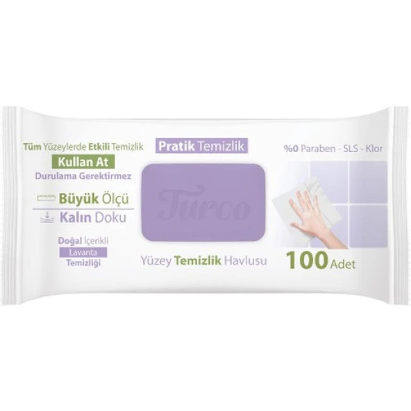 Baby Turco Doğadan Pratik Yüzey Temizlik Havlusu Lavanta 100 Yaprak - 3