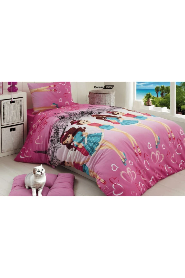 Paris Prensesi Kız Çocuk Pamuklu Ranforce Tek Kişilik Nevresim Takımı - 2