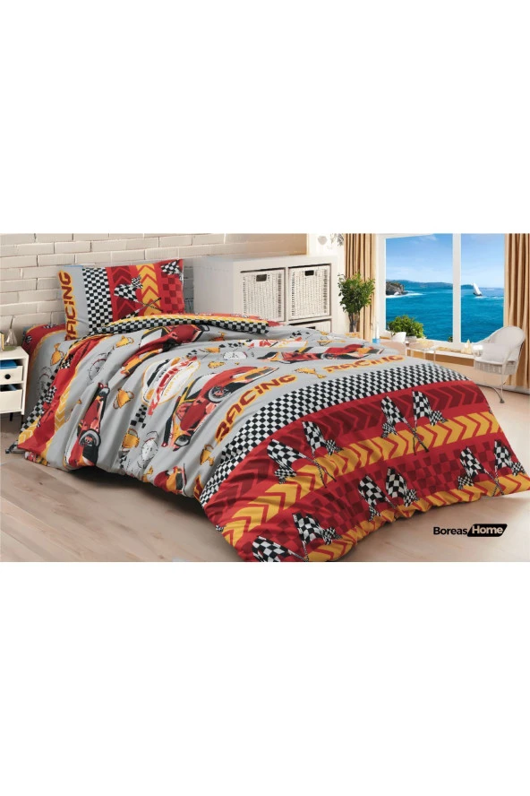 Kırmızı Araba Desenli Pamuklu Ranforce Tek Kişilik Nevresim Takımı - 2