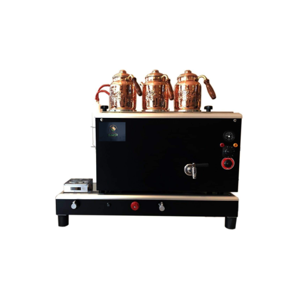 3 demlikli çay ocağı 3 Gözlü Siyah Kromat Boyalı Çay Kazanı Elektrik + Tüplü Çay Semaveri ETS sistemli - 2
