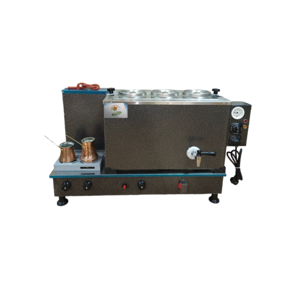 3 demlikli çay ocağı 3 Gözlü Gümüş Gri Boyalı Çay Kazanı Elektrik + Tüplü Çay Semaveri ETS sistemli - 4