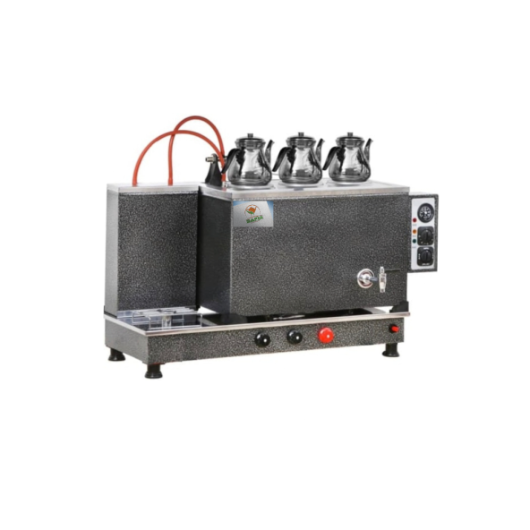 3 demlikli Gümüş Gri Boyalı çay ocağı Gri Boyalı Çay Kazanı Elektrik + Doğalgazlı Gri Çay Semaveri CE Belgeli . ETS Sistemli - 3