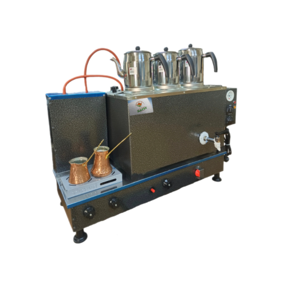 3 demlikli Gümüş Gri Boyalı çay ocağı Gri Boyalı Çay Kazanı Elektrik + Doğalgazlı Gri Çay Semaveri CE Belgeli . ETS Sistemli - 6